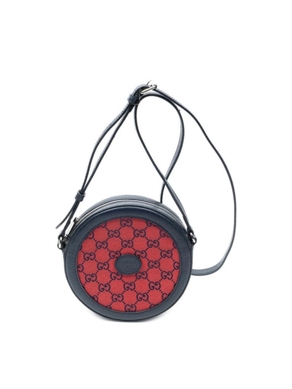 Gucci GG Round Cross Belt Bag Navy Gray Leather